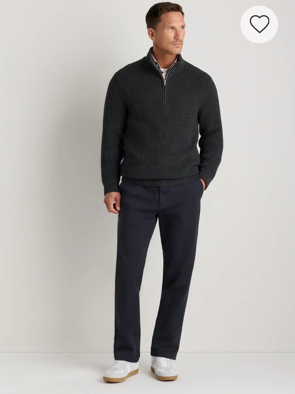 Pronto Uomo Italian 💯%Wool Charcoal Half-Zip Knit Sweater Crew Collar Size LT|TE